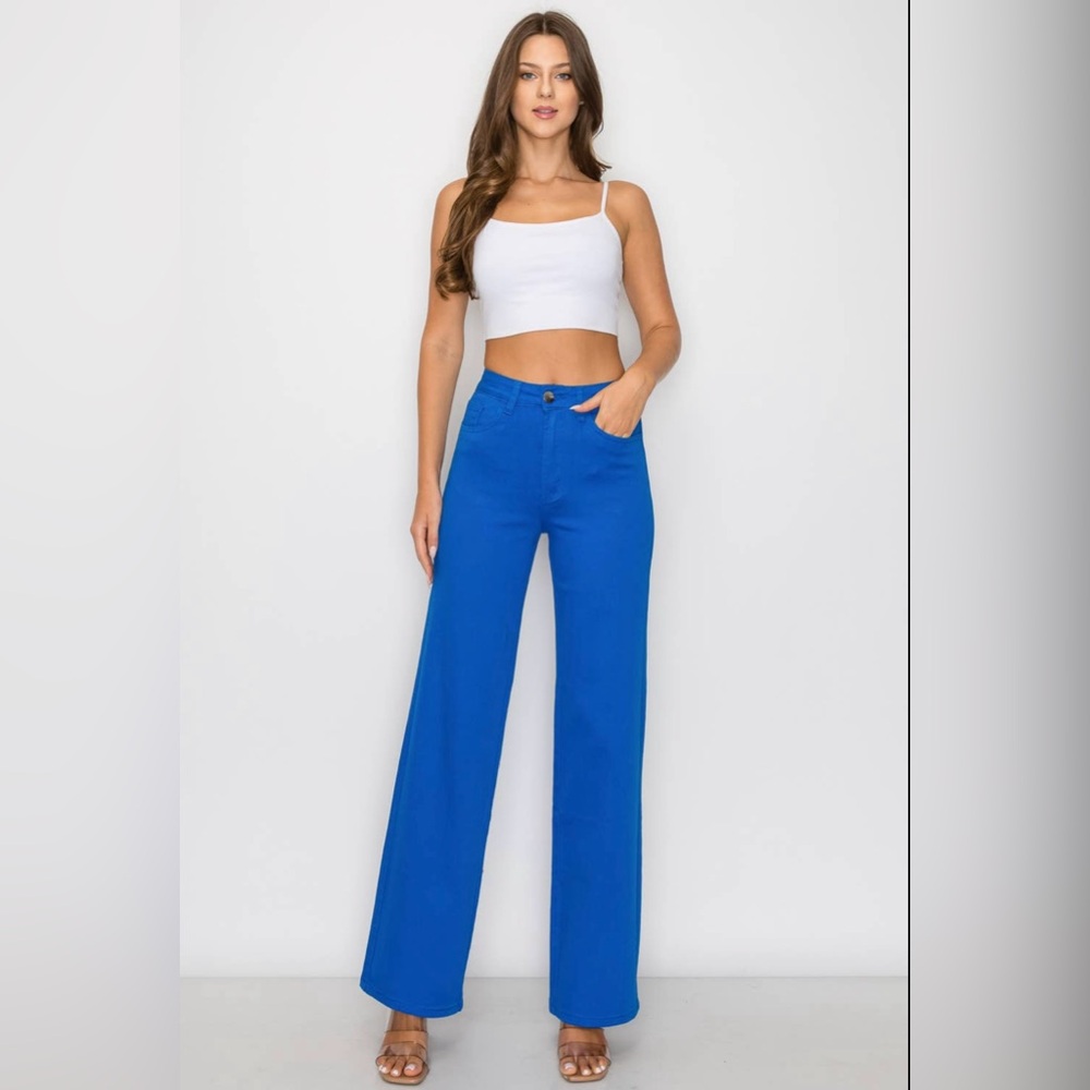 NWT Boutique Jayla Royal Blue High-Waisted Wide Leg Stretch Jeans